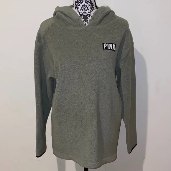 PINK Victoria's Secret Olive Green Fleece Pulls Hoodie Size Medium - Picture 2 of 11